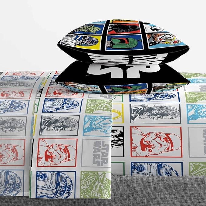 Jay Franco Star Wars Classic Grid 5 Piece Queen Bed Set - Includes Reversible Comforter & Sheet Set - Bedding Features Luke Skywalker - Super Soft Fade Resistant Microfiber