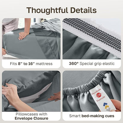 California Design Den 100% Egyptian Cotton Sheets California King Size Set - Certified Authentic Luxury, Soft Sateen, Deep Pockets, Breathable and Durable Bedding Sheets & Pillowcases Set - Grey