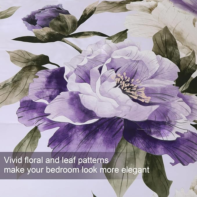 Dobuyly Purple Twin Comforter Set 5 Piece Bed in a Bag Twin Size, Purple Floral Printed on Light Purple Comforter Set with Sheets, Soft Microfiber Botanical Complete Bedding Set for All Season