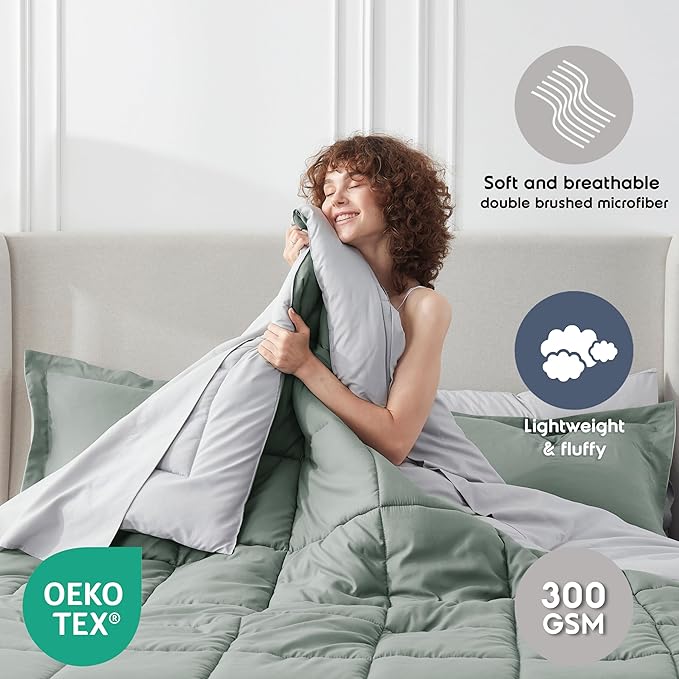Nestl 7 Piece King Comforter Set – Sage Green Reversible Bed in a Bag – Complete King Size Bedding Set with Sheets, Pillowcases and Shams