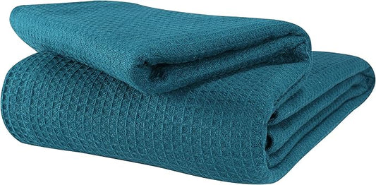 Glamburg 100% Cotton Thermal Blanket, Breathable Waffle Blanket, Twin Size, All Season, Teal