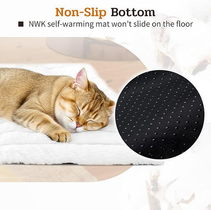 NWK Pack of 4 Fluffy Self Warming Cat Mat, Cat Blanket, Thermal Dog Mat, Washable, Non-Slip Bottom for Sofa & Crate & Kennel & Car Seat (Creamy White, Small (19'' X 15'' X 0.7''))