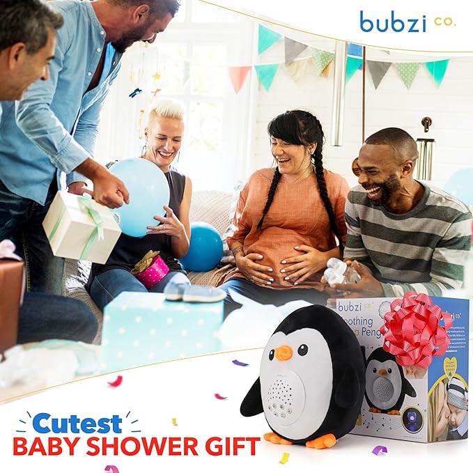 Bubzi Co Sound Machine, Portable Penguin Soother & Night Light Projector, Comforting Electronic Infant Toddler Sleep Aid & Shush with White Noise