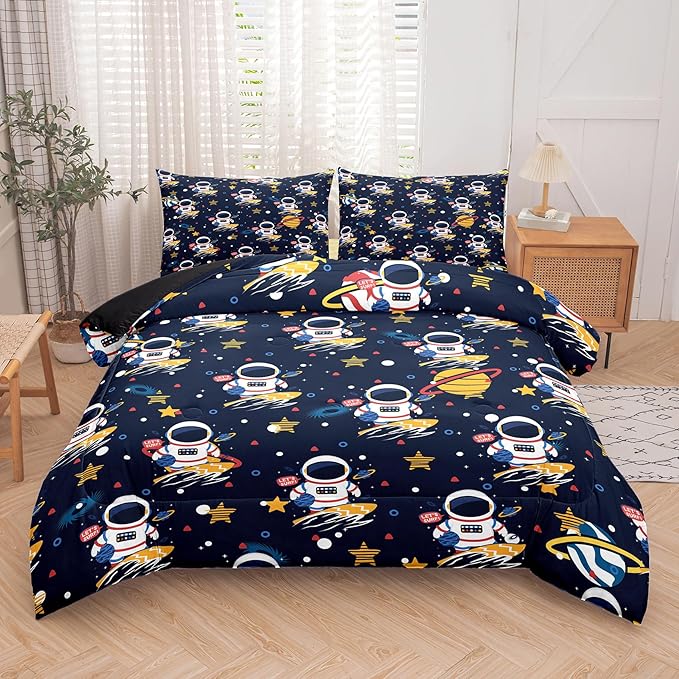Tailor Shop Space Boys Comforter Sets Full Size,Space Bedding Sets for Boys Kids Galaxy Comforter Teens with 1 Pillowcase……