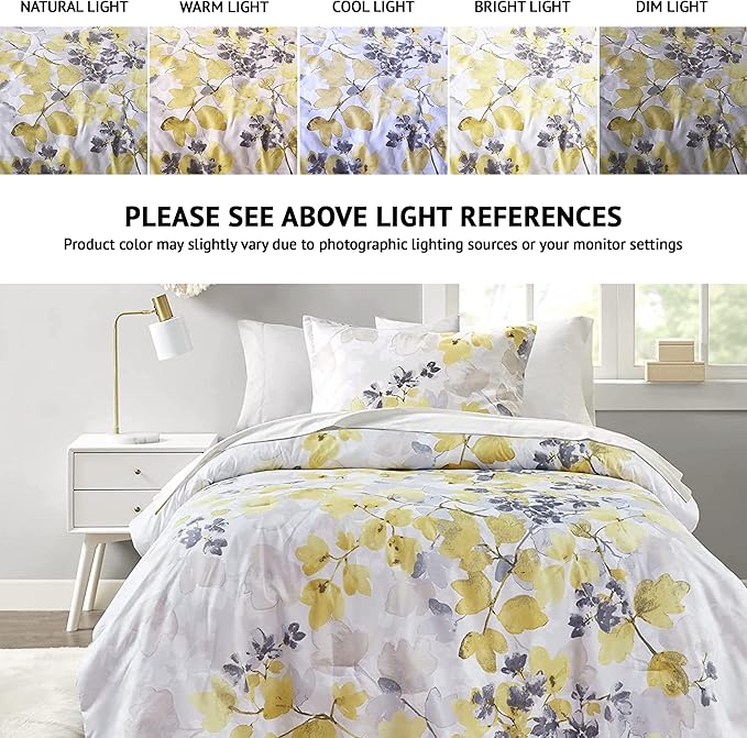 Madison Park Bed in A Bag - Trendy Casual Design Cozy Comforter with Complete Sheet Set with Side Pocket, All Season Cover, Matching Shams, Twin XL, Alexis, Leaf Yellow 6 Piece