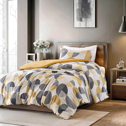 Stylish Three-Tone Printed Twin Size Comforter Set, 2 Pieces Ultra-Soft Microfiber Bedding Set, Warm and Cozy Comforter for All Seasons, Mustard Yellow & Grey
