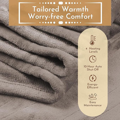 Electric Heated Blanket 72"x84" Full Size Flannel Heated Blanket, Cozy & Warm for All Night, 4 Heat Settings & 10 Hours Auto Off, Machine Washable, Linen