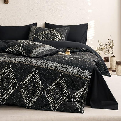 Wake In Cloud - Boho Comforter Set, Farmhouse Bohemian Western Aztec Neutral Aesthetic, Soft Lightweight Bedding, 3 Pieces, Charcoal Black, King Size