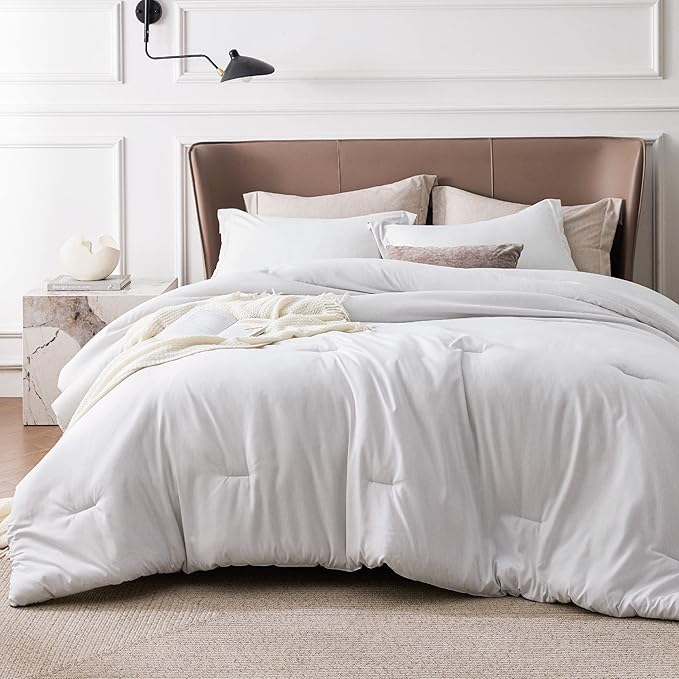 Bedsure Oversized King Comforter Set - Grayish White Soft Bedding for All Seasons, Cationic Dyed Bed Set, 3 Pieces, 1 Oversized King Size Comforter (120"x98") and 2 Pillow Shams (20"x36"+2")