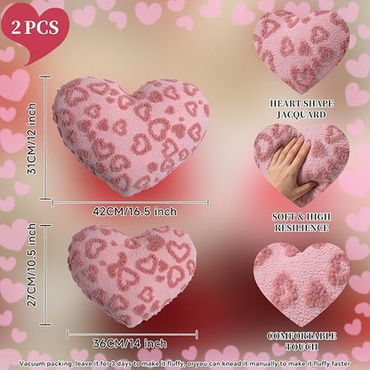 Lanpn Valentines Day Heart Pillows 2Pcs, Love Heart Shaped Pillow Plush Throw Pillow Decorative Cushion for Holiday Home Party Couch Bed Sofa Valentine's Day Decor (Light Pink,16.5x12in/14x10.5in)