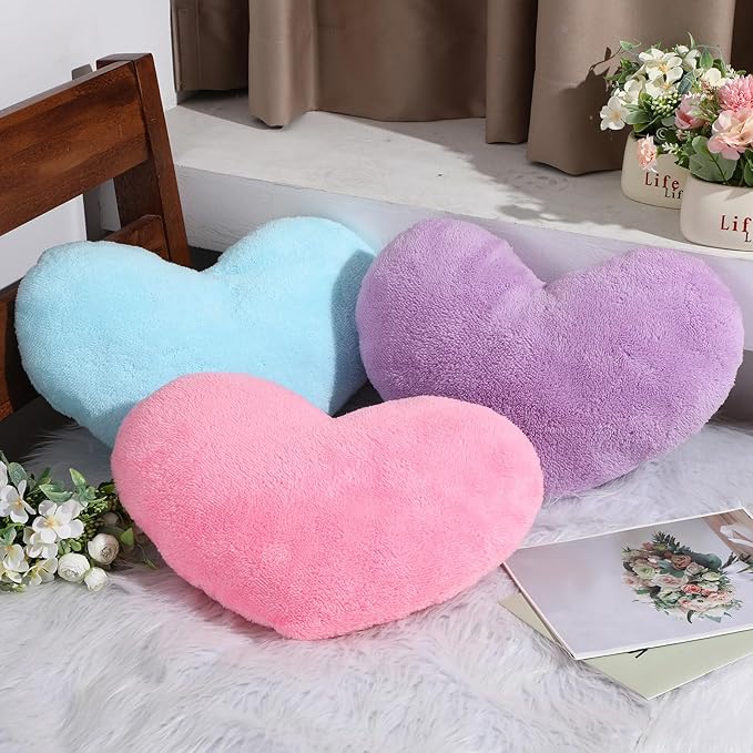 Unittype Heart Shaped Pillow Plush Cute Fluffy Cushion Heart Throw Pillow Decorative Back Cushions Women Gifts for Living Dining Room Bed Sofa, 15.75 Inch(Blue, Light Pink, Violet)