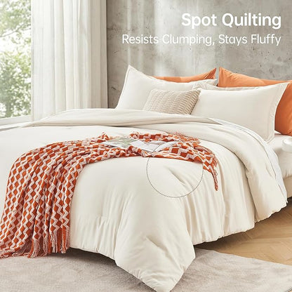 MUXHOMO Queen Comforter Set, All Season Ultra Soft Down Alternative Bedding - 3 Piece Lightweight Bed Set Includes 1 Comforter (90"x90") and 2 Pillow Shams (20"x26"), Ivory