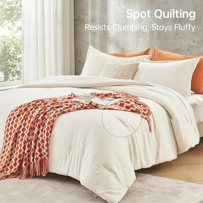 MUXHOMO Oversized King Comforter Sets, All Season Ultra Soft Down Alternative Bedding - 3 Piece Lightweight Bed Set Includes 1 Comforter (120"x98") and 2 Pillow Shams (20"x36"), Ivory
