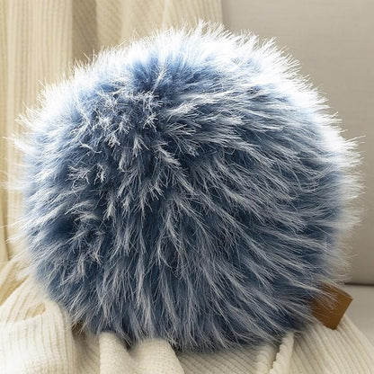 Ashler Plush Round Pillows, Ball Throw Pillow with Handle, Faux Fur Luxury Soft Decorative Cushion, Modern Home Decor Fluffy Round Pillow for Sofa, Bed, Chair, Dark Blue, 12 x 12 inch