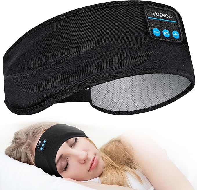 Voerou Sleep Headphones, Adjustable Bluetooth Headband, Ultra-Long Play Time Sleeping Headphones with Built in HD Hi Fi Speakers, Perfect for Sleep, Workout, Tennis, Yoga, Travel, Insomnia
