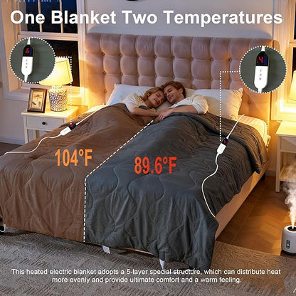 Electric Blanket King Size - Dual Control Heated Blanket King Size, Fast Heating with 10 Time Settings & 6 Heat Settings, Warm Gift (Gray, King 90" x 104")