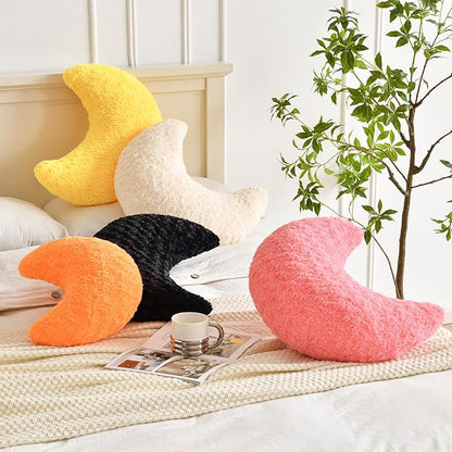 Moon Shaped Pillow with Soft Faux Fur for Couch, Bed, Sofa - Cute Half Moon Pillows with Room Decor for Bedroom, Living Room (19 Inches, Orange)