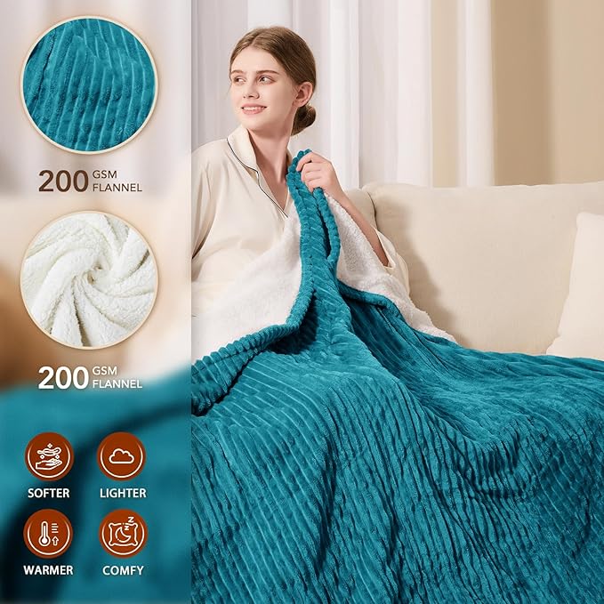 Homemate Electric Heated Blanket Full Size - 72"x84" Heating Blanket Full Size 1/2/4/6/8 Hours Auto-Off 10 Heat Level Over-Heat Protection Soft Flannel Sherpa ETL Certification