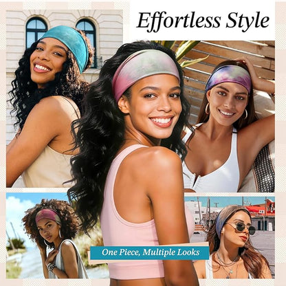 Headbands for Women, 8 Pack Non-Slip Moisture Wicking Sports Wide Head Bands, Stretchy Elastic Fabric, Multiple Colors Securing Hair for Fashion, Sports, Yoga, Running, Daily Life