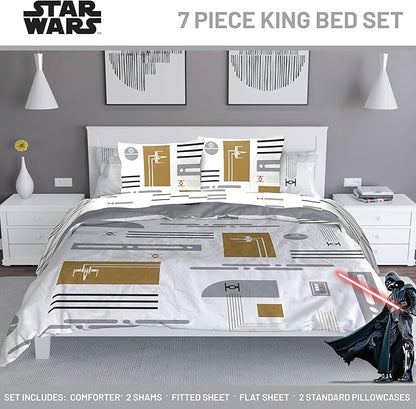 Jay Franco Comforter Set Includes Sheets and Pillow Covers - Soft and Cozy Bed Set for Stylish Room Decor, White - Star Wars, 7 Piece King Bedding