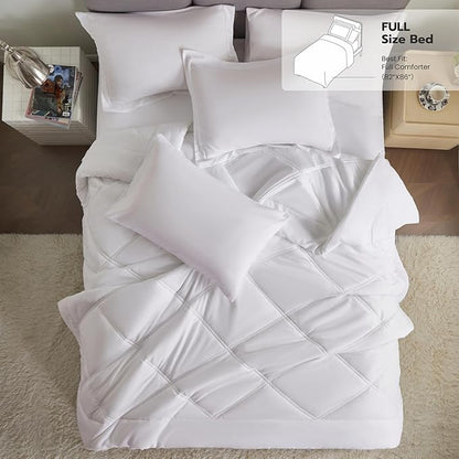 Joiedomi Full Size Comforter Set with Sheets White, 7 Pieces Full Size Bed Set with 1 Down Alternative Comforter, 1 Flat Sheet, 1 Fitted Sheet, 2 Pillowcases and 2 Pillow Shams, Bed in a Bag
