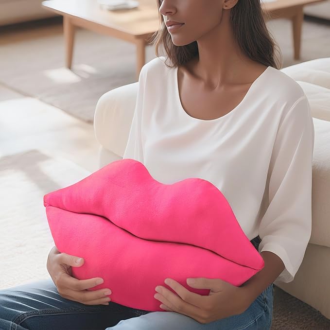 AELS 3D Large Lips Throw Pillows, Soft Decorative Love Pillows, Velvet Cute Pillow, 24 x 12 inches for Couch, Sofa, Bed, Living Room, Bedroom, Vivid Pink