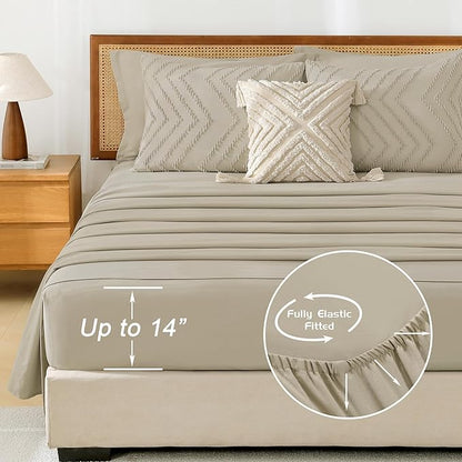Litanika Light Hazel California King Size Comforter Set with Sheets - 7 Pieces Bed in a Bag California King Boho Tufted Complete Bedding Sets with Comforter, Sheets, Pillowcases & Shams