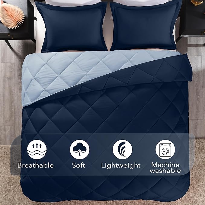 downluxe King Size Comforter Set - Blue and Sapphire King Comforter, Soft Bedding Sets for All Seasons -3 Pieces - 1 Comforter (104"x92") and 2 Pillow Shams(20"x36")