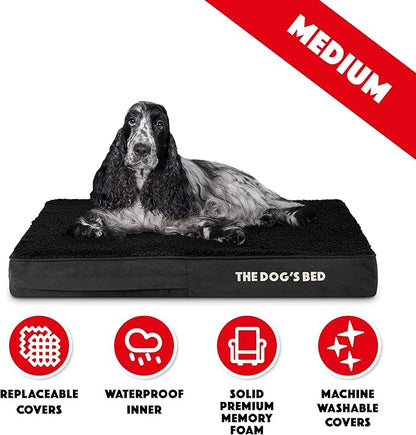 The Dog’s Bed Orthopedic Memory Foam Dog Bed Mattress, Plush Fabric, Grey with Blue Trim, M, 4-Inch