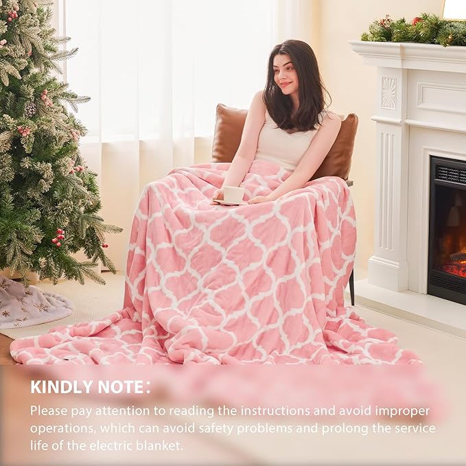 Homemate Heated Blanket Electric Throw - 50“x60“ Heating Blanket with 10 Fast Heat Levels 8 Hours Auto Off Soft Cozy Flannel Over-Heated Protection ETL Certification Keep Warming in Home