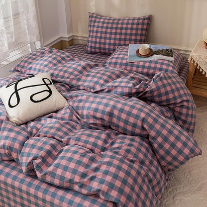 HighBuy Queen Comforter Set Purple Plaid Gingham Comforter Vintage Style Checkered Pattern Comforter Set for Women Men,3 Piece Grid Plaid Bedding Comforter Fluffy Soft Lightweight