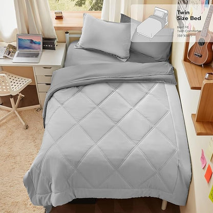 JOIEDOMI Twin Comforter Set with Sheets Light Grey, 5 Pieces Twin Bedding Sets with 1 Down Alternative Comforter, 1 Flat Sheet, 1 Fitted Sheet, 1 Pillowcase and 1 Pillow Sham, Bed in a Bag All Seasons
