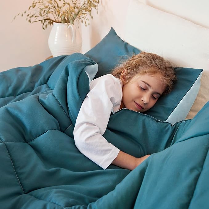 Exclusivo Mezcla Lightweight Reversible Full Queen Size Comforter Set, Down Alternative Comforter with 2 Pillow Sham, Full Queen Size Bedding Set for All Seasons, Dusty Teal/Aqua Blue