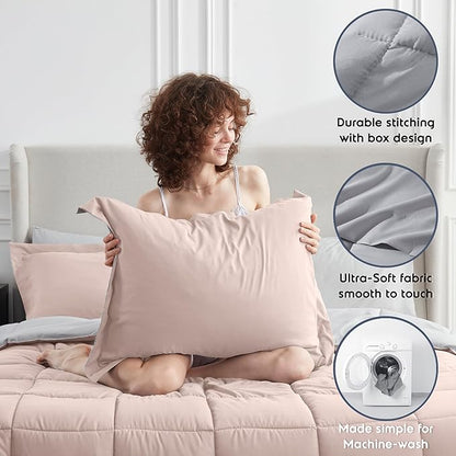 Nestl 7 Piece Queen Comforter Set – Blush Pink Reversible Bed in a Bag – Complete Queen Size Bedding Set with Sheets, Pillowcases and Shams