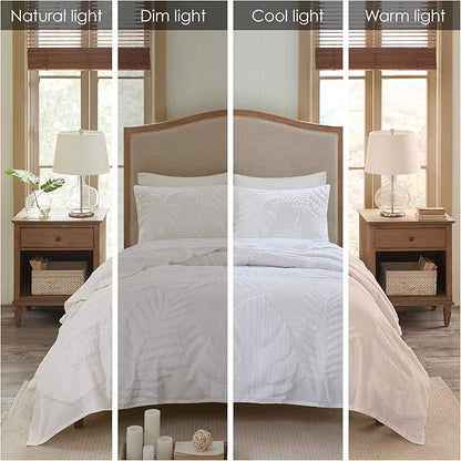 Madison Park Tufted Chenille Cotton Comforter, All Season Bedding Set, Matching Shams, Bahari, Coastal Palm Leaf Off White King/Cal King(104"x92") 3 Piece