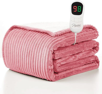 Homemate Electric Heated Blanket Full Size - 72"x84" Heating Blanket Full Size 1/2/4/6/8 Hours Auto-Off 10 Heat Level Over-Heat Protection Soft Flannel Sherpa ETL Certification