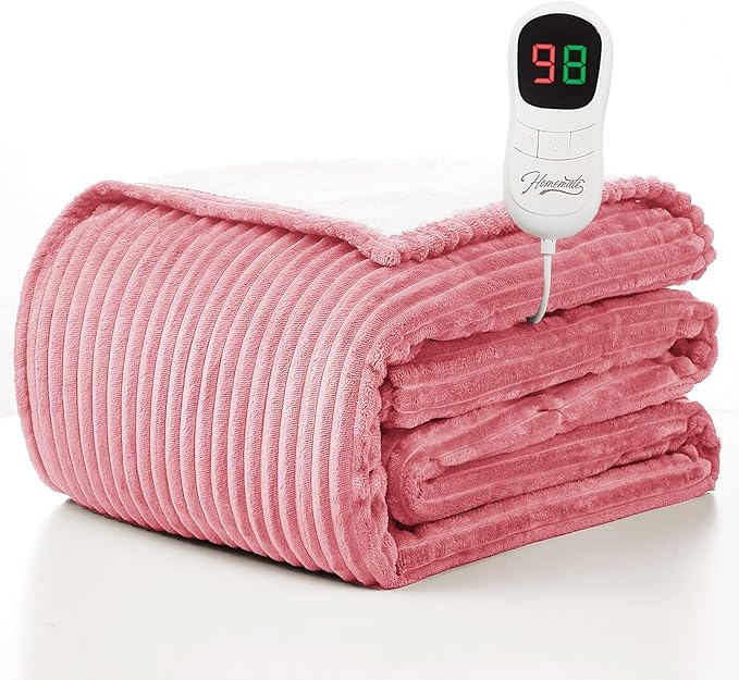 Homemate Electric Heated Blanket Twin Size - 62"x84" Heating Blanket Twin Size 1/2/4/6/8 Hours Auto-Off 10 Heat Level Over-Heat Protection Soft Flannel Sherpa ETL Certification