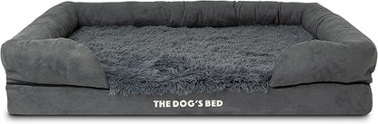 The Dog’s Bed Orthopedic Memory Foam Dog Bed with Bolsters, Fur Fabric, Grey Fur, XL