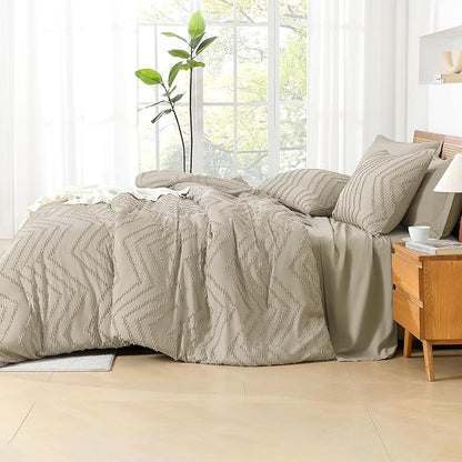 Litanika Light Hazel King Size Comforter Set with Sheets - 7 Pieces Bed in a Bag King Boho Tufted Complete Bedding Sets with Comforter, Sheets, Pillowcases & Shams