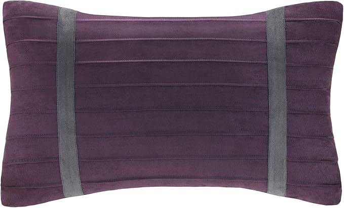Madison Park Palmer Comforter Set - Faux Suede Design, Striped Accent, All Season Bedding, Shams, Decorative Pillow, Bed Skirt, Queen (90 in x 90 in), Purple 7 Piece