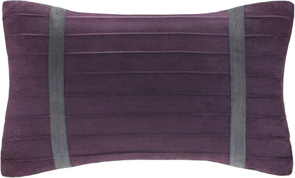 Madison Park Palmer Comforter Set - Faux Suede Design, Striped Accent, All Season Bedding, Shams, Decorative Pillow, Bed Skirt, Queen (90 in x 90 in), Purple 7 Piece