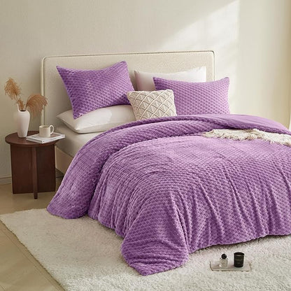 Petrichor Fluffy Twin Comforter Set - Ultra-Soft Lavender Flannel Thick Comforter for Queen Bed, Luxury Warm Bedding Set for Winter & Fall, Cozy Fuzzy Bed Set 2 Pieces (1 Comforter & 1 Pillowcase)