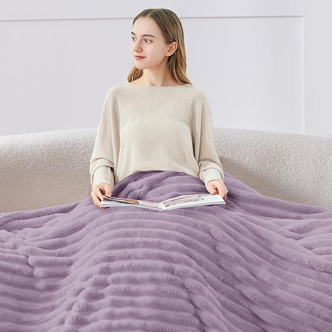 BEDELITE Fleece Throw Blanket for Couch - 300GSM Soft & Warm Fluffy Lilac Blanket, Decorative and Giftable Striped Blankets for Women, Men, 50"x60"