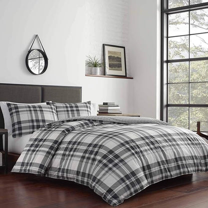 Eddie Bauer - Queen Comforter Set, Cotton Reversible Bedding with Matching Shams, Plaid Home Decor for All Seasons (Coal Creek Grey, Queen)