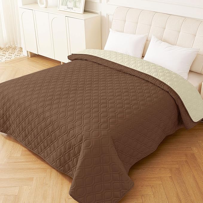 hyha Waterproof Dog Bed Blanket, Soft Pet Blankets, Waterproof Couch Cover for Dogs, Reversible Sofa Covers Washable for Furniture (68x82 Inch, Brown/Beige)