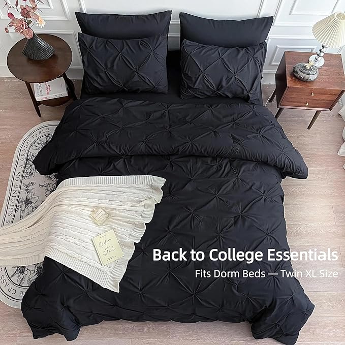 Maple&Stone Twin XL Black 5 Piece Bedding Set - Comforter, Pillowcase, Pillow Sham, Flat Sheet, Fitted Sheet