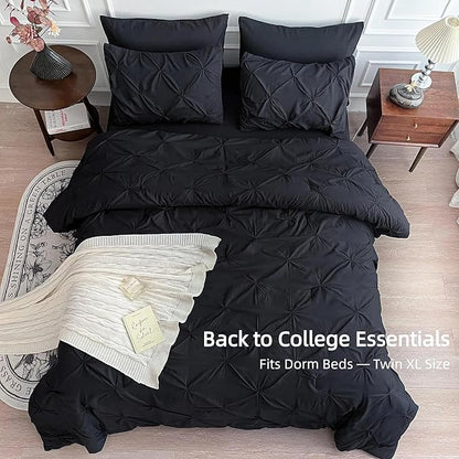 Maple&Stone Twin XL Black 5 Piece Bedding Set - Comforter, Pillowcase, Pillow Sham, Flat Sheet, Fitted Sheet