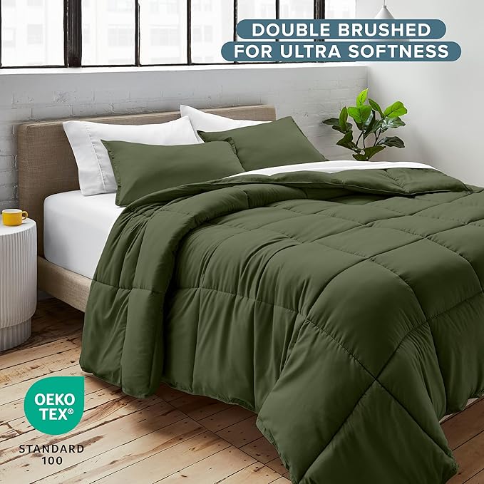Bare Home Comforter Set - King/California King Size - Ultra-Soft - Goose Down Alternative - Premium 1800 Series - All Season Warmth (King/Cal King, Cypress Green)