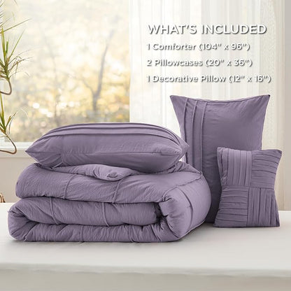 Bedsure California King Comforter Set - 4 Pieces Pinch Pleat Bed Set, Purple Boho Bedding for All Season, 1 Soft Comforter, 2 Pillowcases, 1 Decorative Pillow