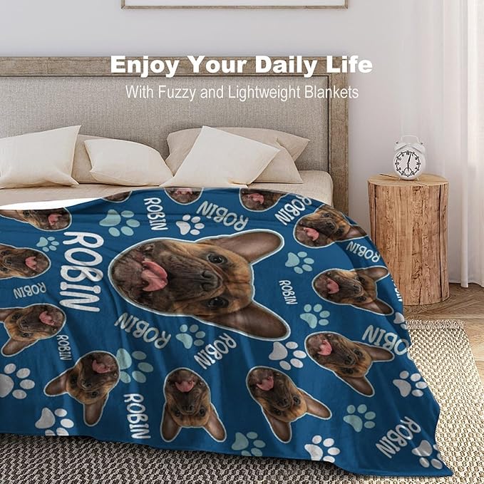 Custom Paw Prints Pet Name Blanket Personalized Dog Memory Blankets with Photos Customized Puppy Blanket for Large Medium Small Dog, Dog Gift for Dog Lovers Mom Dad Cute Dog Cat